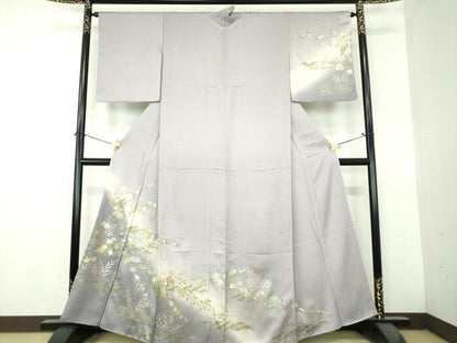 平和屋着物●訪問着　流水花文　暈し染め　金銀彩　正絹　逸品　未使用　DABH9477ps
