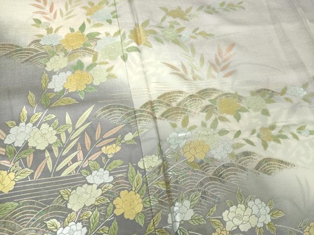 平和屋着物●訪問着　流水花文　暈し染め　金銀彩　正絹　逸品　未使用　DABH9477ps