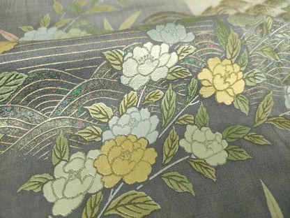 平和屋着物●訪問着　流水花文　暈し染め　金銀彩　正絹　逸品　未使用　DABH9477ps
