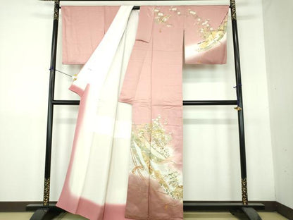 平和屋着物●訪問着　扇面鳳凰花文　暈し染め　金彩　正絹　逸品　DABH9479ps