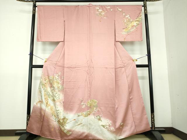平和屋着物●訪問着　扇面鳳凰花文　暈し染め　金彩　正絹　逸品　DABH9479ps