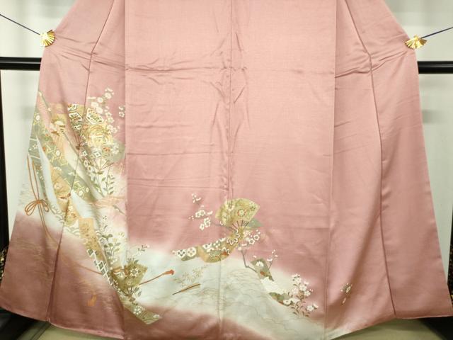 平和屋着物●訪問着　扇面鳳凰花文　暈し染め　金彩　正絹　逸品　DABH9479ps