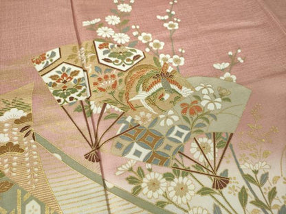 平和屋着物●訪問着　扇面鳳凰花文　暈し染め　金彩　正絹　逸品　DABH9479ps