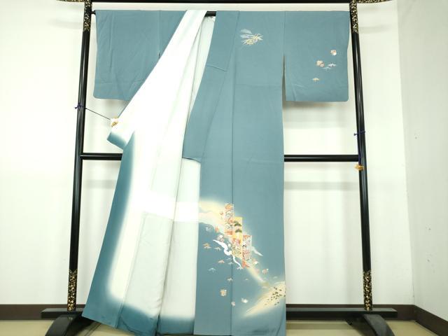 平和屋着物●訪問着　短冊御所車鴛鴦花文　暈し染め　金彩　正絹　逸品　DABH9480ps