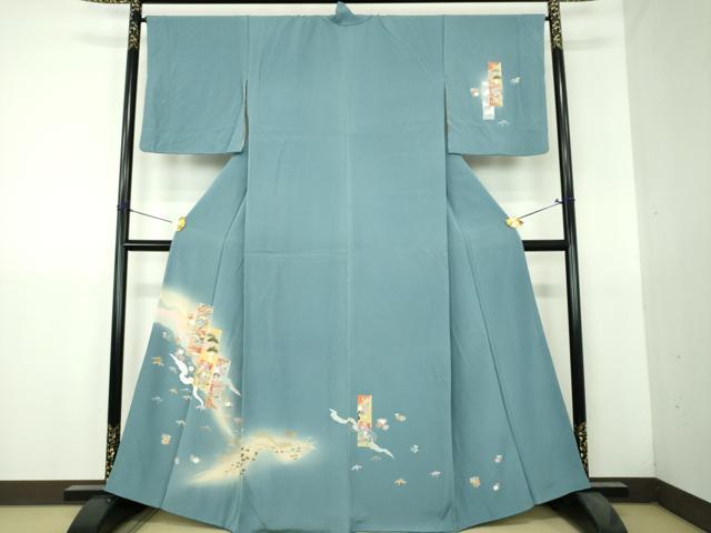 平和屋着物●訪問着　短冊御所車鴛鴦花文　暈し染め　金彩　正絹　逸品　DABH9480ps