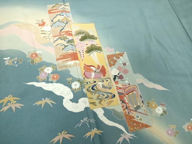 平和屋着物●訪問着　短冊御所車鴛鴦花文　暈し染め　金彩　正絹　逸品　DABH9480ps