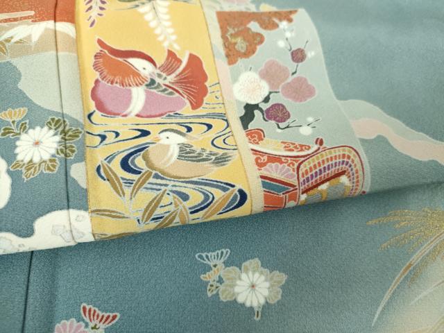 平和屋着物●訪問着　短冊御所車鴛鴦花文　暈し染め　金彩　正絹　逸品　DABH9480ps