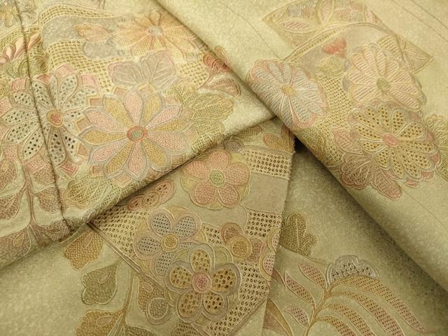 平和屋着物●中国三大刺繍　スワトウ相良刺繍　汕頭相良刺繍　総刺繍　訪問着　地紙重ね花文　正絹　逸品　DABH9483ps
