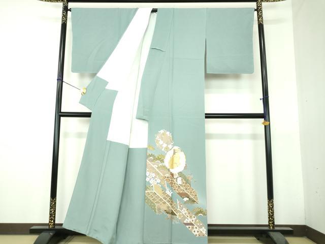平和屋着物●豪華色留袖　駒刺繍　飛鶴松竹梅　矢羽根花文　暈し染め　金彩　正絹　逸品　未使用　DABH9484ps