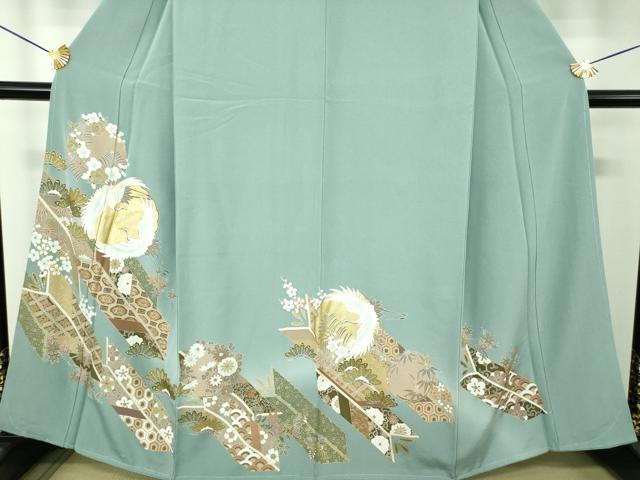 平和屋着物●豪華色留袖　駒刺繍　飛鶴松竹梅　矢羽根花文　暈し染め　金彩　正絹　逸品　未使用　DABH9484ps