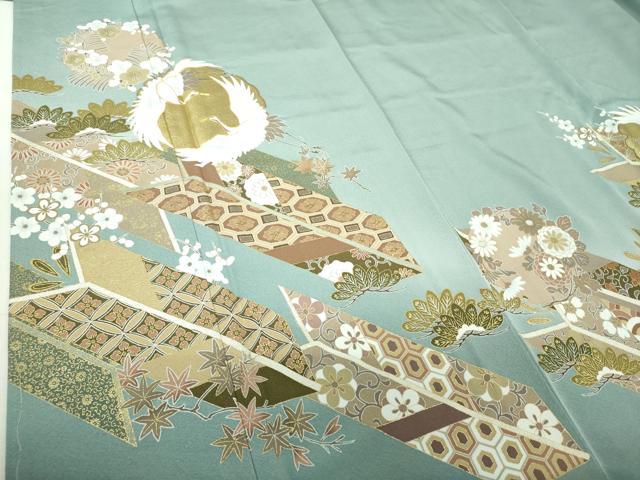 平和屋着物●豪華色留袖　駒刺繍　飛鶴松竹梅　矢羽根花文　暈し染め　金彩　正絹　逸品　未使用　DABH9484ps