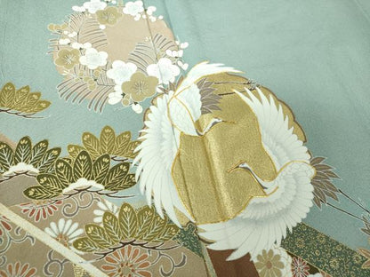 平和屋着物●豪華色留袖　駒刺繍　飛鶴松竹梅　矢羽根花文　暈し染め　金彩　正絹　逸品　未使用　DABH9484ps