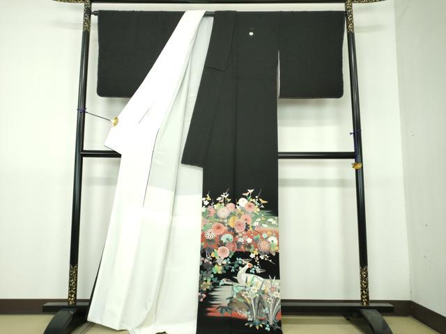 平和屋着物●豪華黒留袖　作家物　駒刺繍　尾長鳥花文　暈し染め　金彩　正絹　逸品　未使用　DABH9485ps