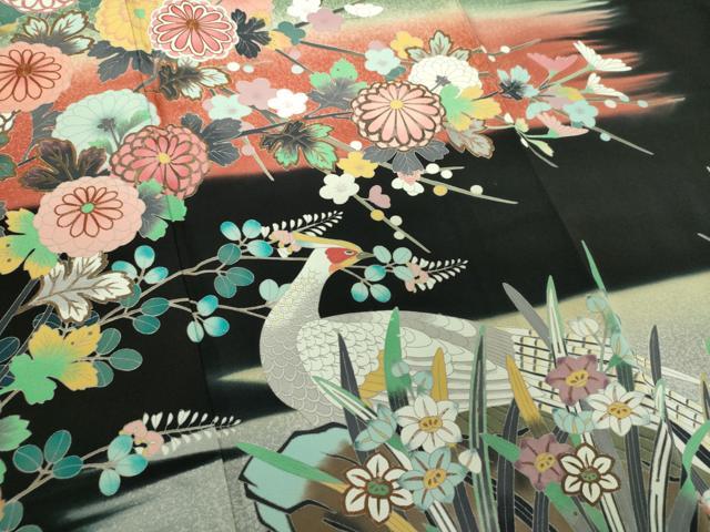 平和屋着物●豪華黒留袖　作家物　駒刺繍　尾長鳥花文　暈し染め　金彩　正絹　逸品　未使用　DABH9485ps