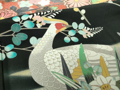 平和屋着物●豪華黒留袖　作家物　駒刺繍　尾長鳥花文　暈し染め　金彩　正絹　逸品　未使用　DABH9485ps