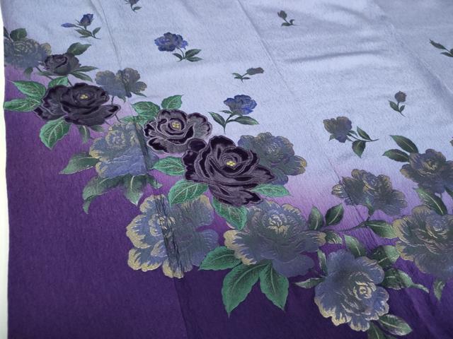 平和屋着物●訪問着　刺繍　ベロア　薔薇　暈し染め　金彩　やまと誂製　正絹　逸品　DABH9487ps