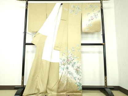 平和屋着物●螺鈿作家　藤本隆士　訪問着　螺鈿　枝花文　暈し染め　金銀彩　ロング丈　正絹　逸品　DABH9490ps
