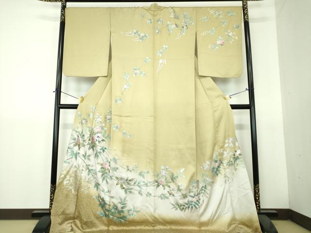 平和屋着物●螺鈿作家　藤本隆士　訪問着　螺鈿　枝花文　暈し染め　金銀彩　ロング丈　正絹　逸品　DABH9490ps