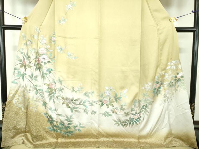 平和屋着物●螺鈿作家　藤本隆士　訪問着　螺鈿　枝花文　暈し染め　金銀彩　ロング丈　正絹　逸品　DABH9490ps