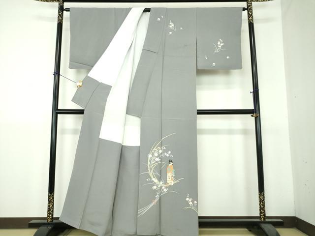 平和屋着物●京童人形絵師　高橋翠延　訪問着　手描き　童子　秋草文　金彩　正絹　逸品　DABH9497ps