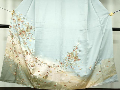 平和屋着物●訪問着　枝垂れ桜　破れ色紙花文　暈し染め　金彩　正絹　逸品　未使用　DABH9499ps