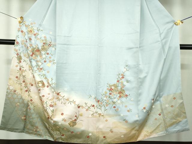 平和屋着物●訪問着　枝垂れ桜　破れ色紙花文　暈し染め　金彩　正絹　逸品　未使用　DABH9499ps