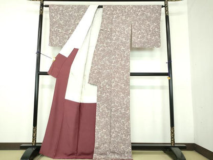 平和屋着物●上質な小紋　型染　舞蝶花文　鬼しぼ縮緬　正絹　逸品　DABH9502ps