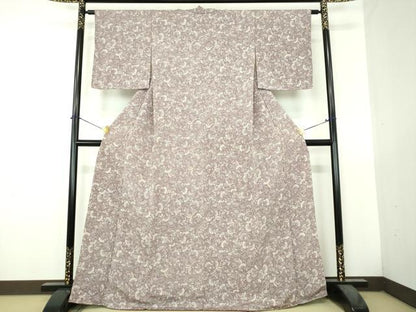 平和屋着物●上質な小紋　型染　舞蝶花文　鬼しぼ縮緬　正絹　逸品　DABH9502ps