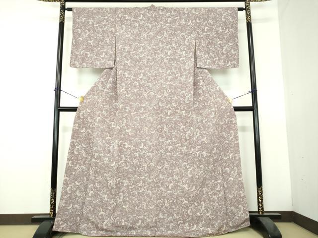 平和屋着物●上質な小紋　型染　舞蝶花文　鬼しぼ縮緬　正絹　逸品　DABH9502ps