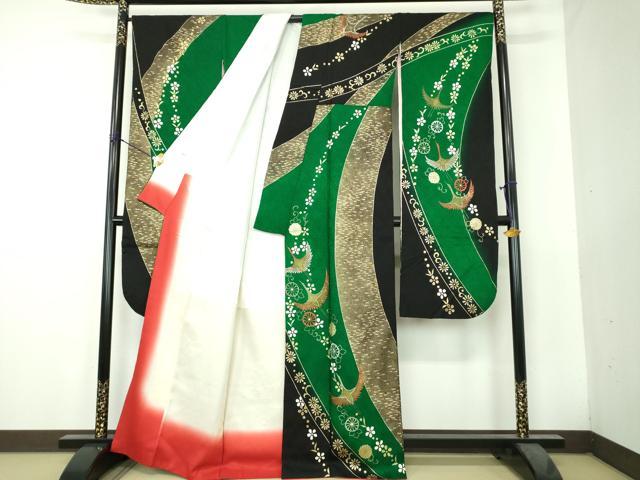 平和屋着物●豪華振袖　総絞り　刺繍　飛鶴花文　金彩　正絹　逸品　DABH9503ps