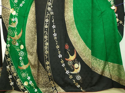 平和屋着物●豪華振袖　総絞り　刺繍　飛鶴花文　金彩　正絹　逸品　DABH9503ps