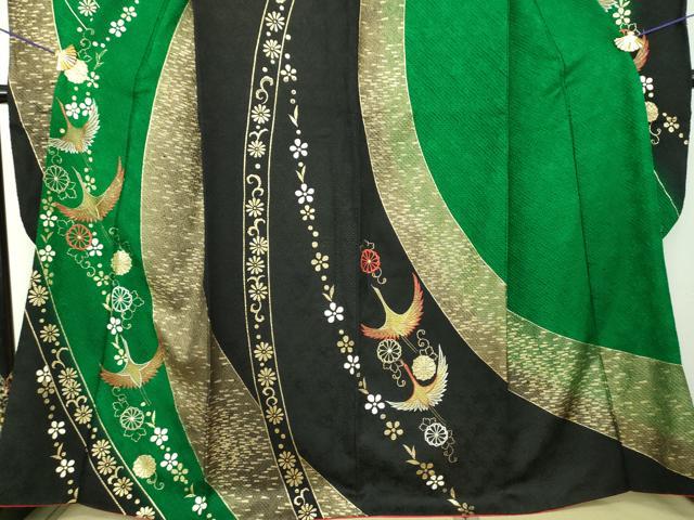 平和屋着物●豪華振袖　総絞り　刺繍　飛鶴花文　金彩　正絹　逸品　DABH9503ps
