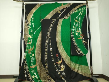 平和屋着物●豪華振袖　総絞り　刺繍　飛鶴花文　金彩　正絹　逸品　DABH9503ps