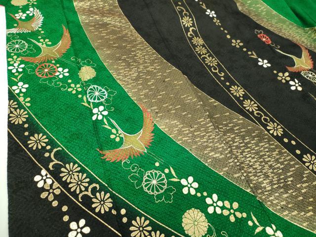 平和屋着物●豪華振袖　総絞り　刺繍　飛鶴花文　金彩　正絹　逸品　DABH9503ps
