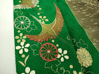 平和屋着物●豪華振袖　総絞り　刺繍　飛鶴花文　金彩　正絹　逸品　DABH9503ps