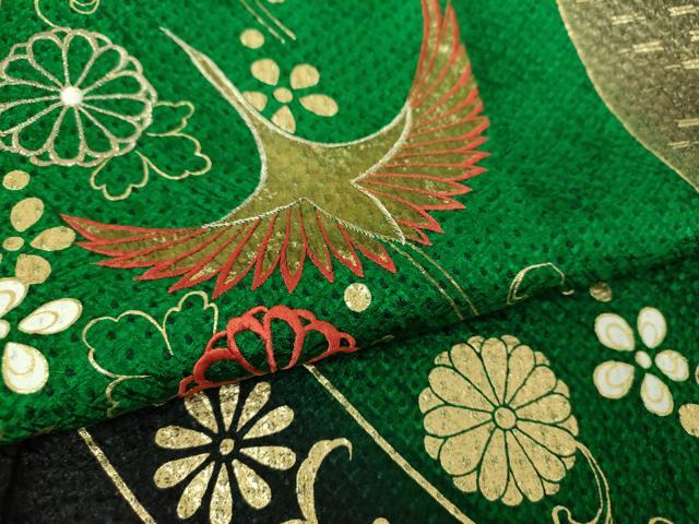 平和屋着物●豪華振袖　総絞り　刺繍　飛鶴花文　金彩　正絹　逸品　DABH9503ps