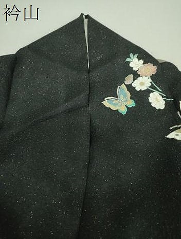 平和屋着物●英王室献上友禅作家　木下勝功　振袖　刺繍　舞蝶花車文　黒地　金銀彩　金通し地　正絹　逸品　DABH9504ps