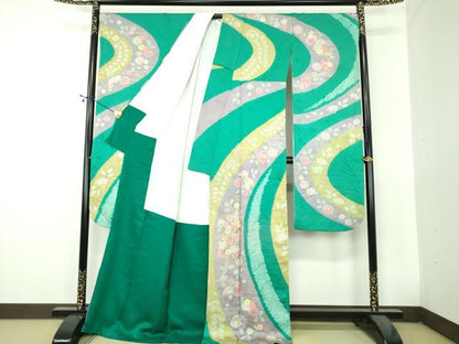 平和屋着物●豪華振袖　駒刺繍　絞り　辻が花　流水桜　金彩　正絹　逸品　DABH9505ps