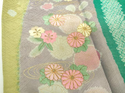 平和屋着物●豪華振袖　駒刺繍　絞り　辻が花　流水桜　金彩　正絹　逸品　DABH9505ps