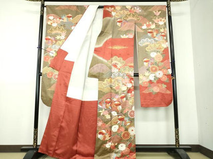 平和屋着物●豪華振袖　駒刺繍　流水鴛鴦花文　暈し染め　金彩　正絹　逸品　DABH9506ps
