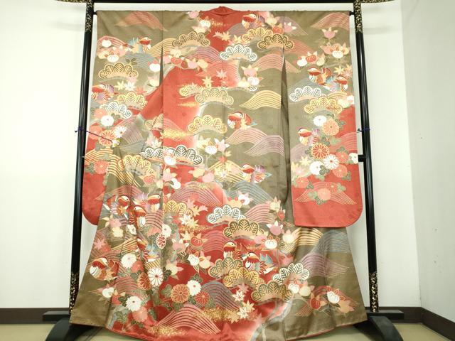 平和屋着物●豪華振袖　駒刺繍　流水鴛鴦花文　暈し染め　金彩　正絹　逸品　DABH9506ps