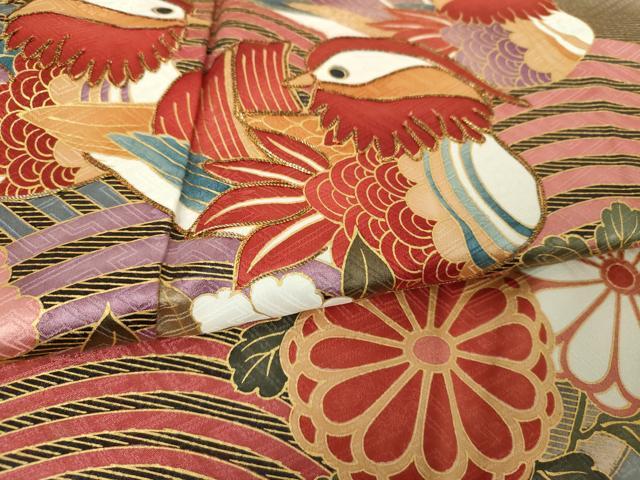 平和屋着物●豪華振袖　駒刺繍　流水鴛鴦花文　暈し染め　金彩　正絹　逸品　DABH9506ps