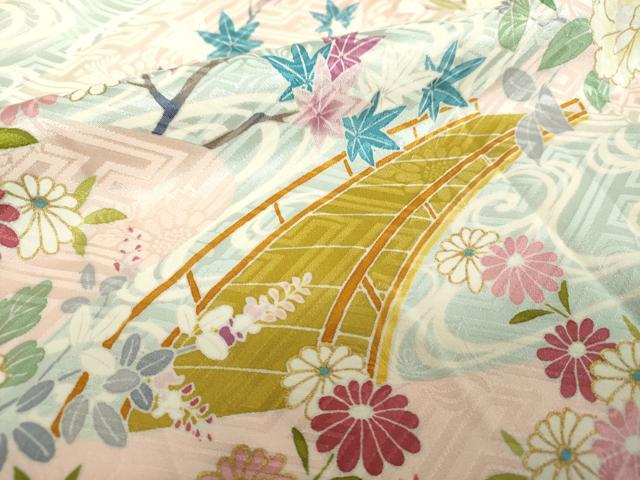 平和屋着物●豪華振袖　枝垂れ桜　御所車花文　金彩　正絹　逸品　DABH9508ps