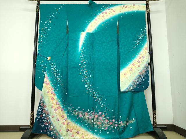 平和屋着物●豪華振袖　駒刺繍　舞桜　舞梅　暈し染め　金彩　正絹　逸品　DABH9509ps