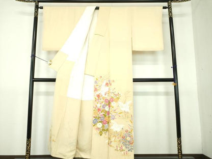 平和屋着物●訪問着　友禅　作家物　白鷺　草花文　暈し染め　正絹　逸品　DABH9510ps