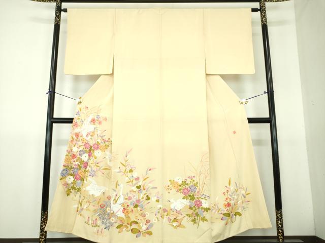平和屋着物●訪問着　友禅　作家物　白鷺　草花文　暈し染め　正絹　逸品　DABH9510ps