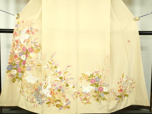 平和屋着物●訪問着　友禅　作家物　白鷺　草花文　暈し染め　正絹　逸品　DABH9510ps