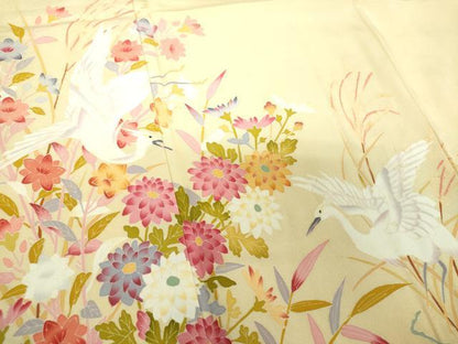 平和屋着物●訪問着　友禅　作家物　白鷺　草花文　暈し染め　正絹　逸品　DABH9510ps