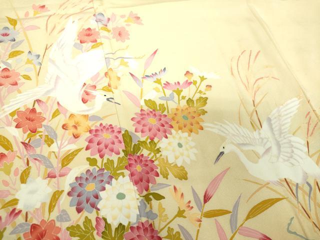 平和屋着物●訪問着　友禅　作家物　白鷺　草花文　暈し染め　正絹　逸品　DABH9510ps