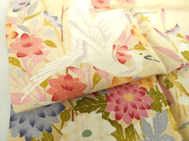平和屋着物●訪問着　友禅　作家物　白鷺　草花文　暈し染め　正絹　逸品　DABH9510ps